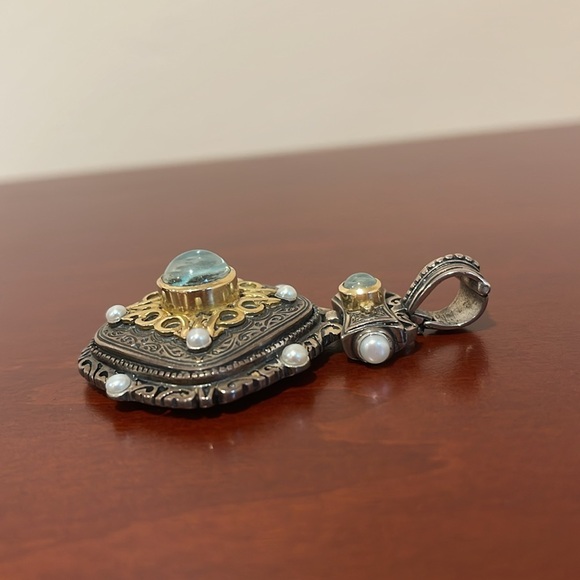 Signed Konstantino Sterling Silver and 18k Gold Enhancer Pendant - Picture 3 of 11